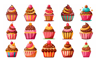 set of chocolate cup cake vector