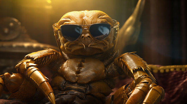 portrait of a funny scorpion wearing sunglasses
