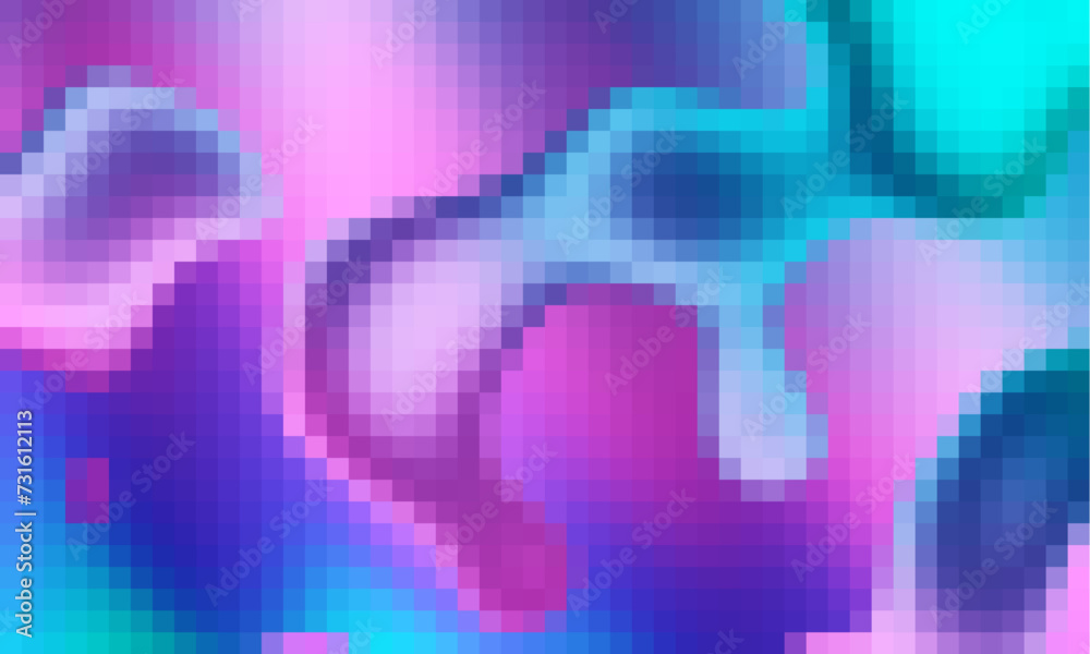 Poster trippy psychedelic colorful neon geometric shapes abstract background, pixelated vector pattern