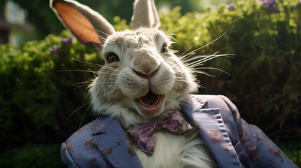 Close-up selfie portrait of a silly rabbit - obrazy, fototapety, plakaty