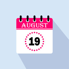 Icon calendar day - 19 August. 19th days of the month, vector illustration.