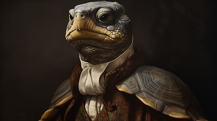 Portrait of a handsome fashionable turtle. - obrazy, fototapety, plakaty