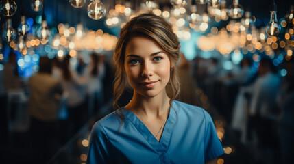 Obraz premium Group of medical staff , nurses in a hospital, in laboratory.
