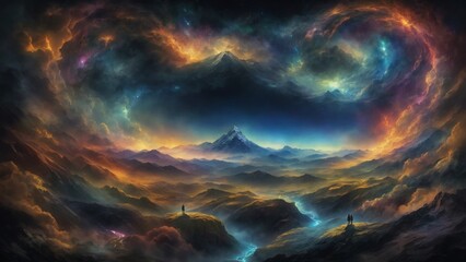 Space Sunrise Amidst Clouds and Stormy Sky