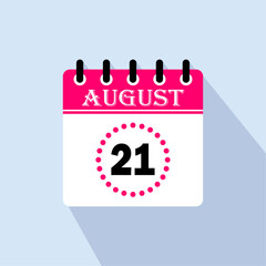 Icon calendar day - 21 August. 21 days of the month, vector illustration.