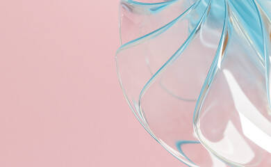 glassy abstract 3d petal shapes on pastel pink background