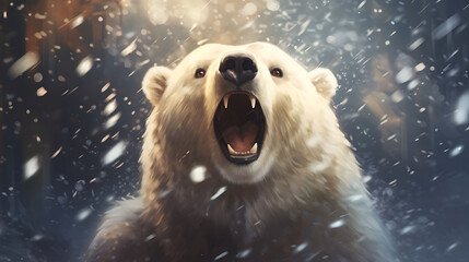Fototapeta premium Happy Bear rejoices in first snow