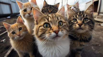 Group of Cute Stray Cats