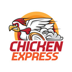 Chicken Express Logo Design Running Fast Chicken Illustration