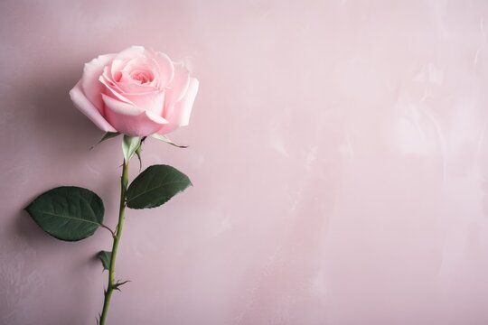 Pink languish rose flower shading shadow on the wall. Lonely and sadness feeling. Copy space, Valentine's day, Mother's day, Women's Day and love concept