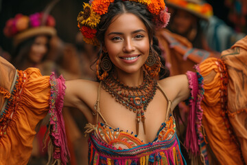 Fototapeta premium A traditional springtime dance performance, showcasing cultural expressions and the vibrancy of artistic traditions. Concept of cultural heritage. Generative Ai.