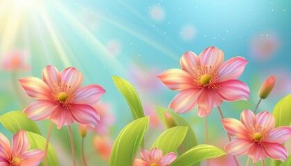 Fototapeta premium Gradient spring floral background. with empty space in the middle