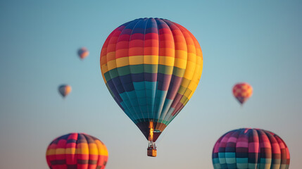 A colorful hot air balloon festival, with a clear sky as the background, during a festive morning