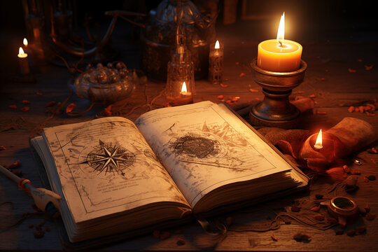 Open old magical book