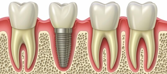 Obraz premium Tooth transformation missing tooth to radiant smile with implant, space for description