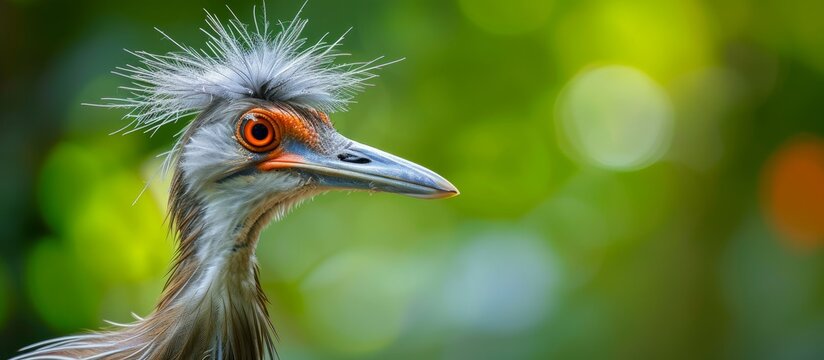 A close up of a bird's head with a long neck, featuring a beak, feathers, and belonging to the casuariiformes order - a flightless terrestrial bird.