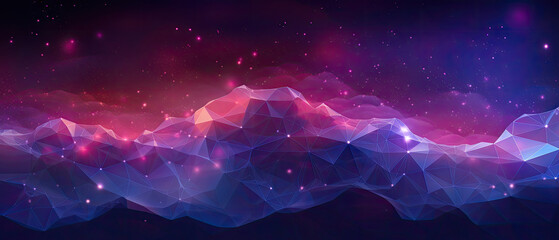 Glowing abstract 3d objects colorful low polygon background with shiny purple light in mysterious space galaxy with fantastic elements smooth and curved lines created with Generative AI Technology - obrazy, fototapety, plakaty