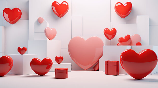 Hearts on white background, Valentine day background. Created with Ai