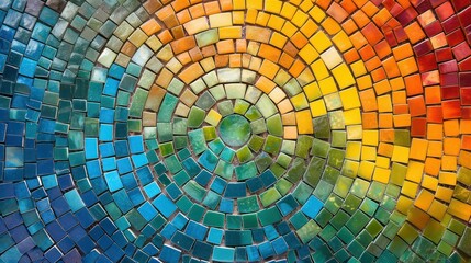 An abstract design featuring a colorful mosaic of vibrant hues creating a textured pattern that exudes an energetic