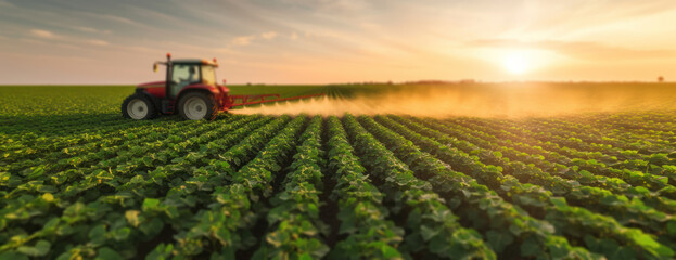 Tractor spraying pesticides in soybean field Spraying Pesticide on Field