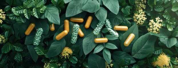 Natural supplements and organic herbal capsules Green Leaves