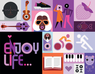 Pop art collage of many different objects, set of vector design elements. Each one of the design element created on a separate layer and can be used as a standalone image? icon or logo.