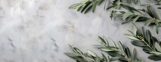 Marble Background With olive branches  Green Leaves