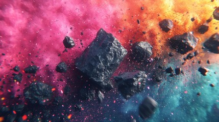 Abstract Meteorites in Colorful Space Nebula