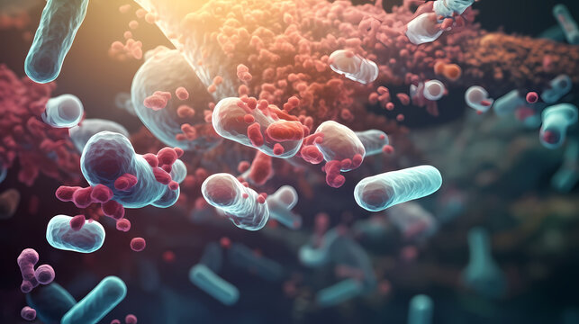 Macroscopic observation of organisms bacteria and cells and viruses under laboratory microscope
