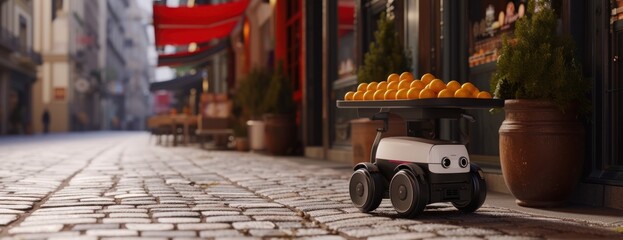 Mobile robot delivering food on the street