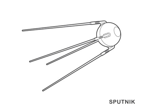 Vector image of Earth's first artificial space satellite. Sputnik. Isolated on white background.
