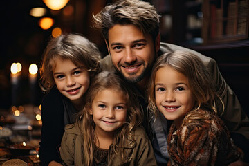 Mature man proudly poses alongside his beloved family, capturing essence of unconditional love and strength found in generational connections
