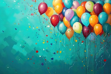 colorful balloons on a green background