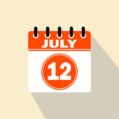 Icon calendar day - 12 July. 12th days of the month, vector illustration.