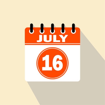 Icon calendar day - 16 July. 16th days of the month, vector illustration.