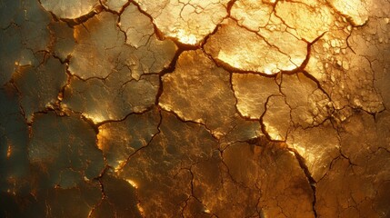 Golden Cracks on Textured Surface - Abstract Nature Art