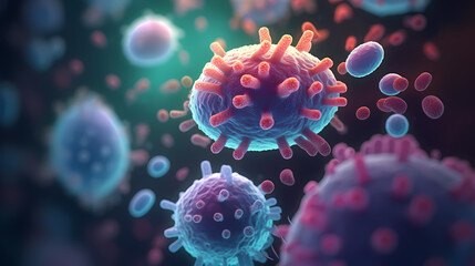 Macroscopic observation of organisms bacteria and cells and viruses under laboratory microscope