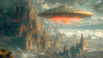Obraz premium Majestic Alien Mothership - Sci-Fi Fantasy Landscape