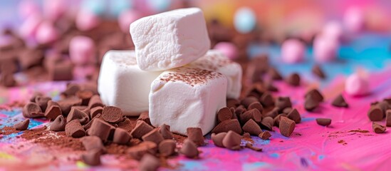 A delightful dish featuring petal-pink marshmallows and chocolate chips, showcasing the sweetness of this magenta cuisine.