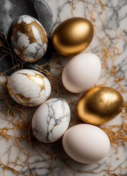 Easter eggs with marble patterns. Selective focus.