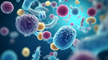 Macroscopic observation of organisms bacteria and cells and viruses under laboratory microscope
