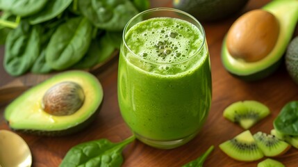 Fresh Green Smoothie with Spinach, Avocado, and Kiwi
