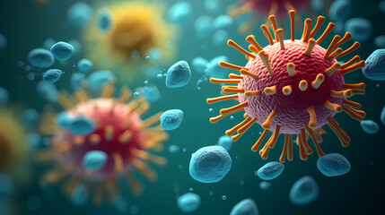 Various shapes of bacteria, probiotics under microscope, science, medicine concept background