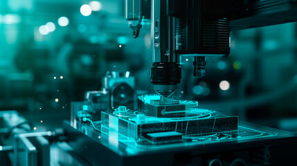 Metalworking CNC milling machine. Cutting metal modern processing technology.