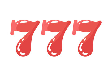 Lucky seven icon. 777 jackpot sign illustration pictogram. Three red sevens. Casino symbol, winning.