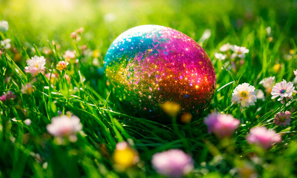 Easter eggs in the grass. Selective focus.