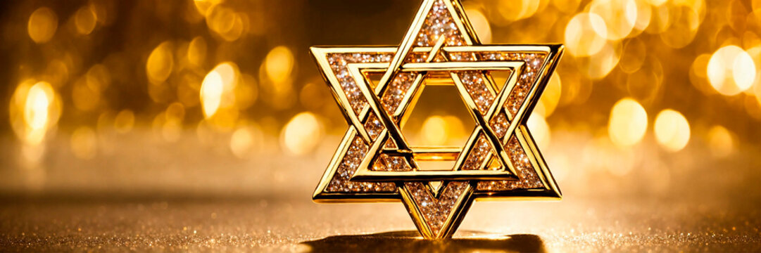 golden star of David on a golden background. Selective focus.
