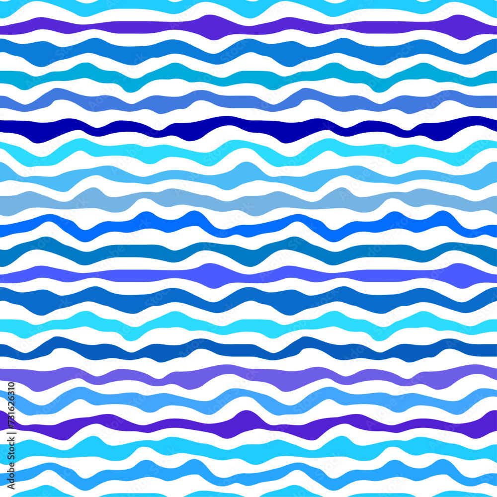 Aufkleber Random wave pattern seamless abstract background. Stripes wave pattern white and blue colors for summer vector design.