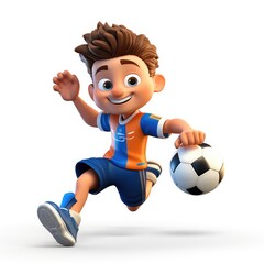 Obraz premium Soccer Player 3D Model Holding Ball on White Background