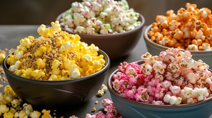 Assorted Flavored Popcorn in Bowls
